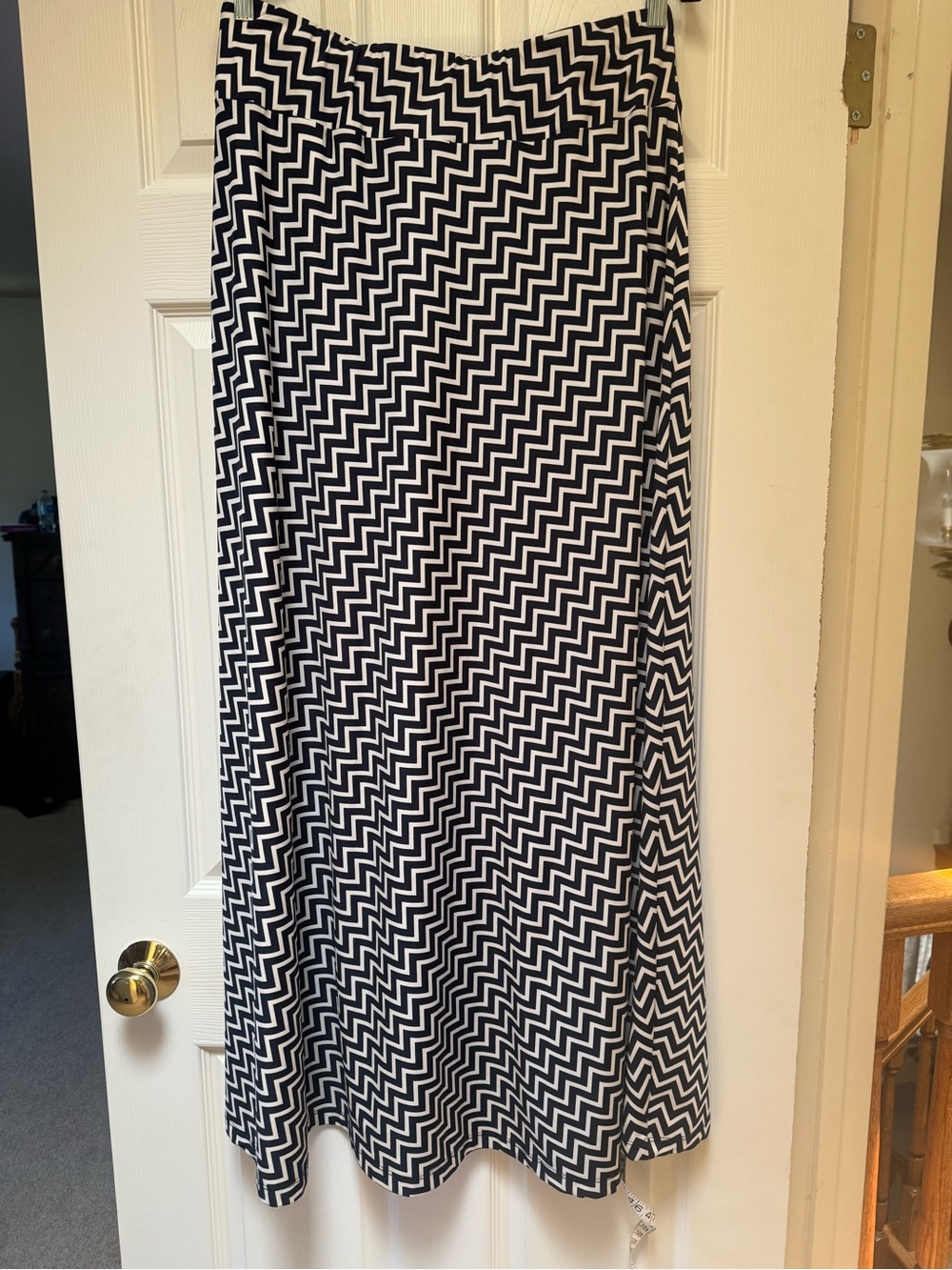 Navy and White Chevron Maxi Skirt — Classic Long A-Line